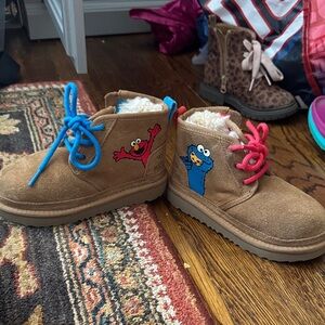 Ugg x Sesame Street  Brown Neumel Boots with Blue and Red Accents